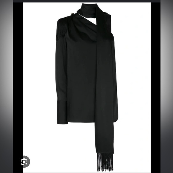 MONSE Regalia Scarf Blouse black fringe - Picture 2 of 11